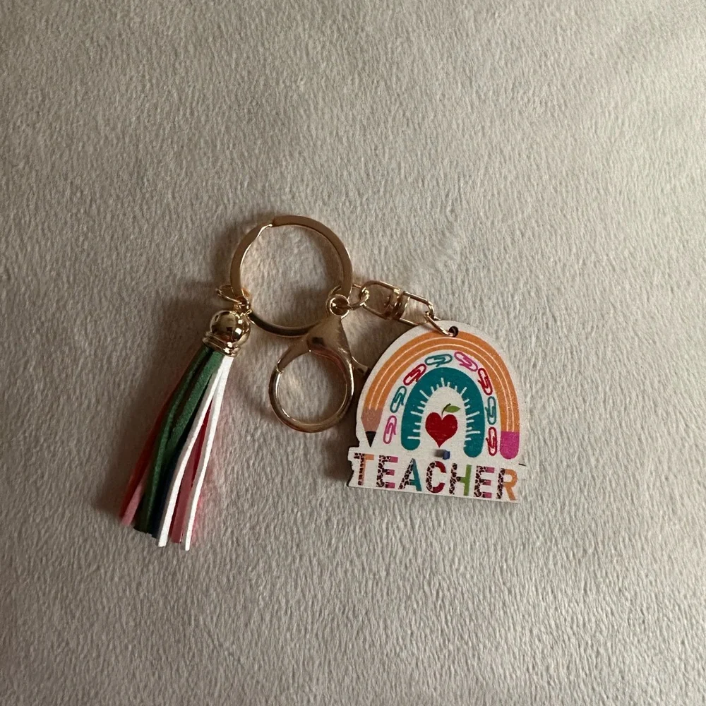 Keychain Teacher bag charm new with multi color fringe tassel
